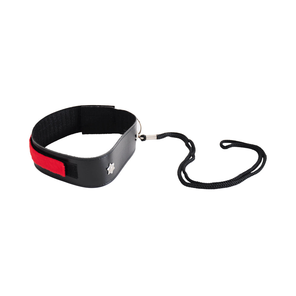 COLEIRA COURO ESTRELA - PRETO C/ VERMELHO