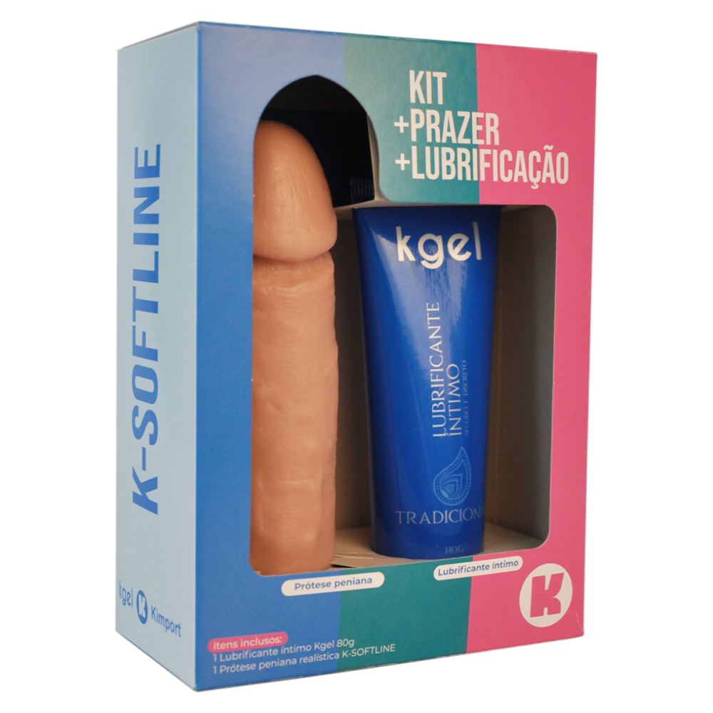KIT K-SOFTLINE – LUBRIFICANTE ÍNTIMO MORANGO + PRÓTESE PENIANA AROMÁTICA