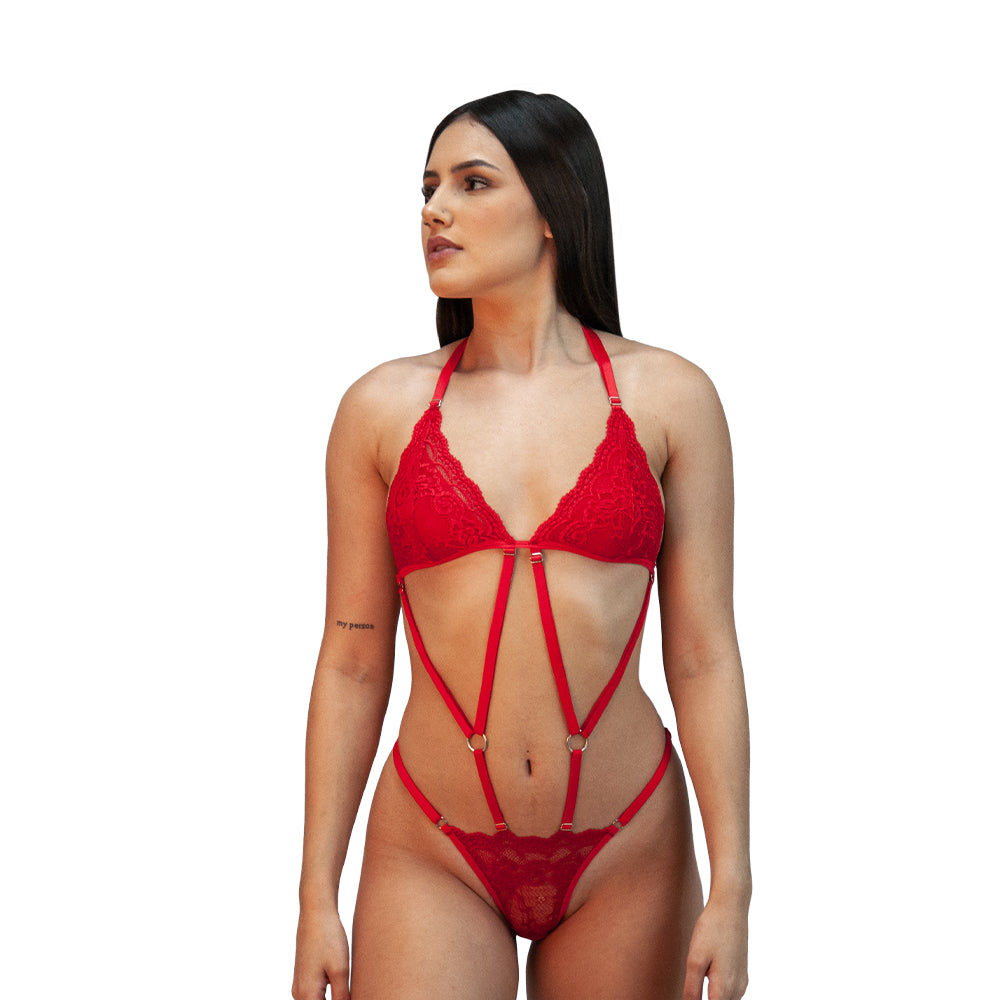 BODY GLADIADORA DE RENDA VERMELHO  - TAM ÚNICO